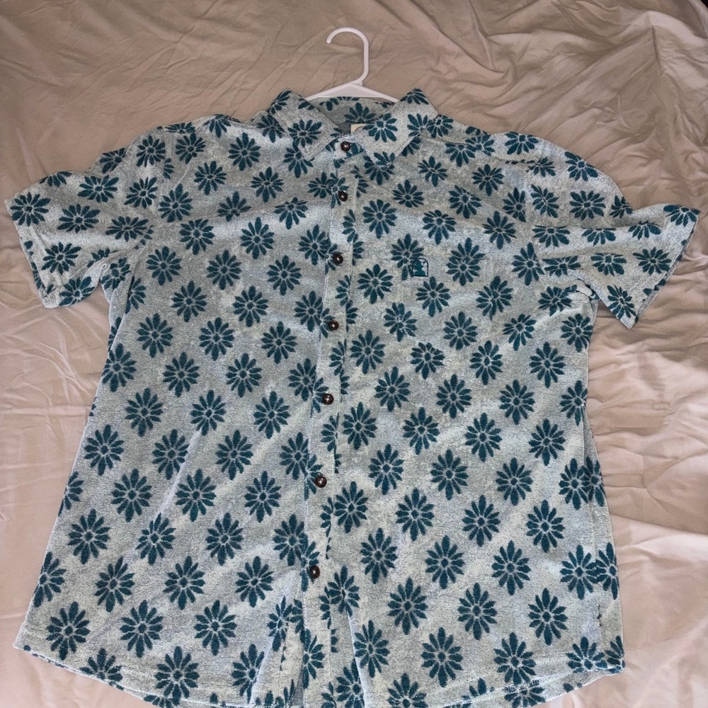 Teal Floral Casual Button Down Shirt